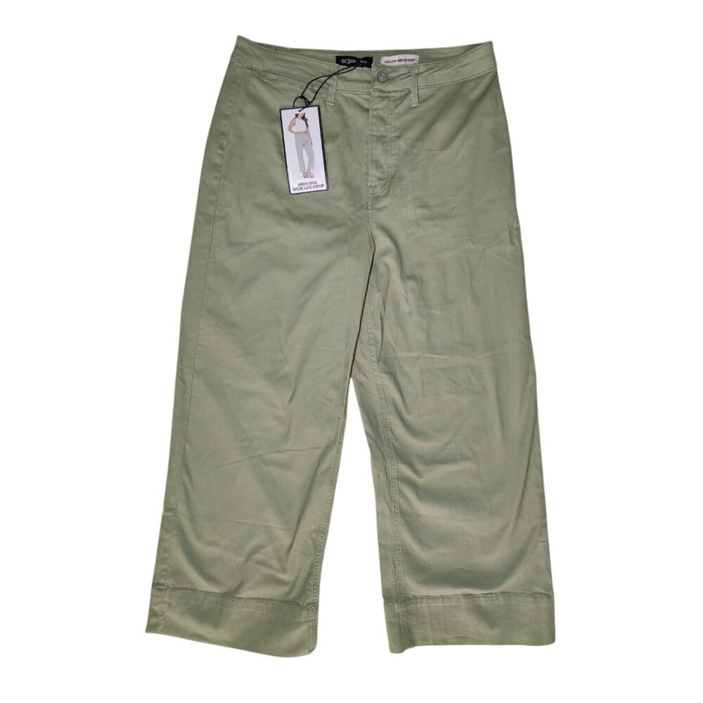 BCBGeneration High Rise Wide Leg Crop Twill Pants Light Green‎ Button Fly 13/31